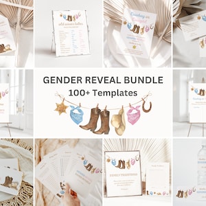 Cowgirl of Cowboy Gender Reveal uitnodiging bundel westerse Gender Reveal uitnodigen bundel land Gender Reveal Wild West Ranch Rodeo Canva, 037