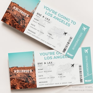 Billet cadeau surprise de Los Angeles Carte d'embarquement de Los Angeles Voyage surprise de Los Angeles Billet personnalisé de Los Angeles Vacances de Los Angeles Canva, 078
