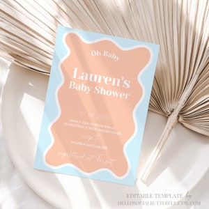 EDITABLE Wavy Baby Shower Invitation Curve Baby Shower Invite Baby Wavy Invitation Baby Shower Wave Invitation Wavy Invitation Canva, 002