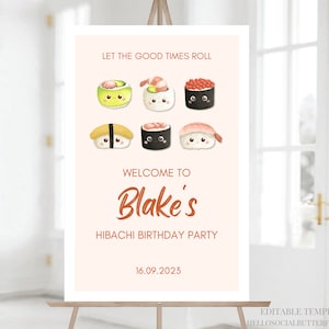 Signo de bienvenida de sushi Signo de cumpleaños Hibachi Signo de fiesta Hibachi Signo de cena Hibachi Signo de restaurante japonés Signo Teppanyaki Canva, 056