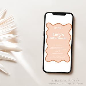 EDITABLE Wavy Baby Shower Electronic Invitation Template Curve Baby Shower Evite Scalloped Edge Text Message Invite Canva Template, 002