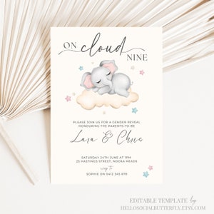 EDITABLE On Cloud Nine Baby Shower Invitation We’re On Cloud 9 Gender Reveal Invite Oh Baby Beige Cloud Neutral Minimalist Invitation, 023