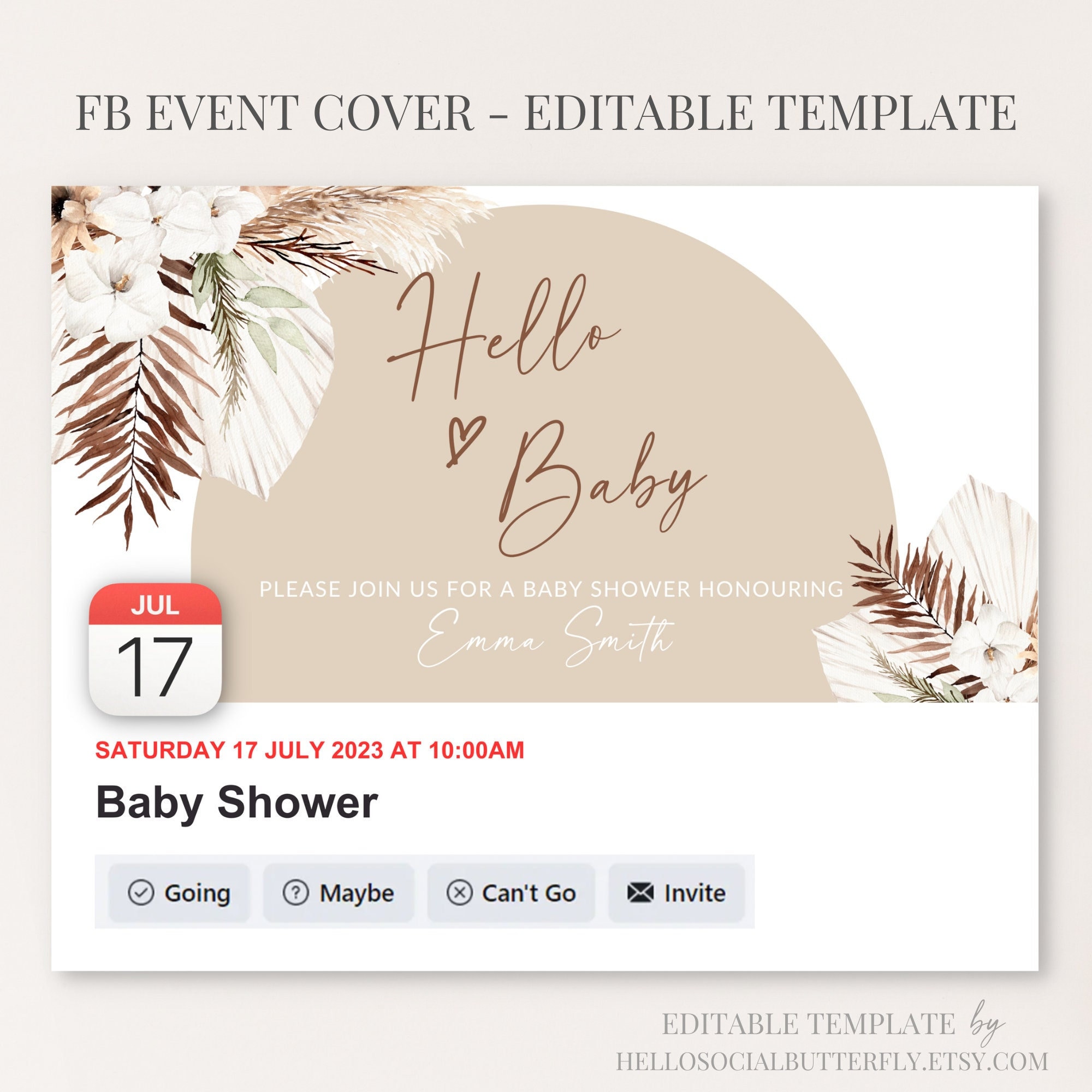Facebook Baby Shower Event Cover Boho Arch Baby Shower Pampas Grass oneway-ranchwear-western-outfits-fashion-western-fashion