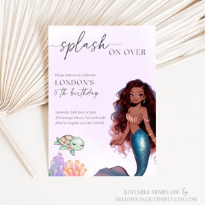 EDITABLE Mermaid Birthday Invitation, Little Mermaid Invitation, Mermaid Invite, Mermaid Invitation, Mermaid Party Canva, 019