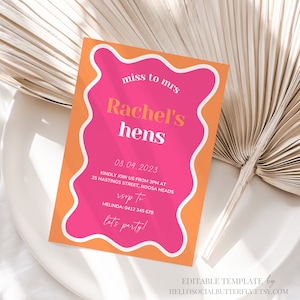 EDITABLE Wavy Bridal Shower Invitation Curve Bridal Shower Invite Hens Wavy Invitation Bachelorette Party Wave Invitation Canva, 002