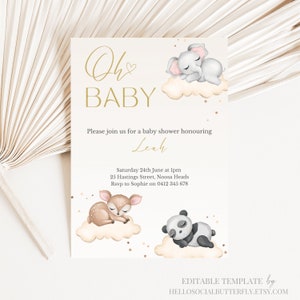 EDITABLE On Cloud Nine Baby Shower Invitation We’re On Cloud 9 Baby Shower Invite Oh Baby Beige Cloud Neutral Minimalist Invitation, 023