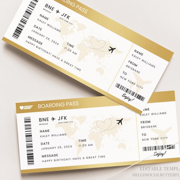 Gold Boarding Pass Golden Boarding Pass Gold Trip Ticket Golden Trip Ticket Gold Surprise Trip Gift Ticket Golden Gift Ticket Canva, 078