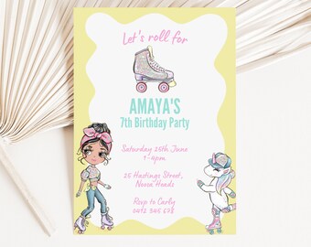 EDITABLE Roller Skating Invitation, Roller Skate Birthday Invite, Let's Roll Roller Skating Birthday Invitation, Roller Skate Canva, 017