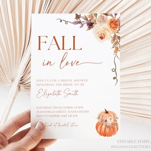 Fall In Love Bridal Shower Invitation Fall Bridal Shower Invite Autumn Bridal Shower Invitation Pumpkin Bridal Shower Invite Canva, 058
