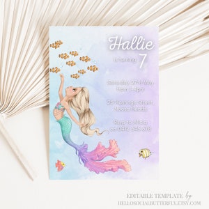 EDITABLE Mermaid Birthday Invitation, Little Mermaid Invitation, Mermaid Invite, Mermaid Invitation, Mermaid Party Canva, 019
