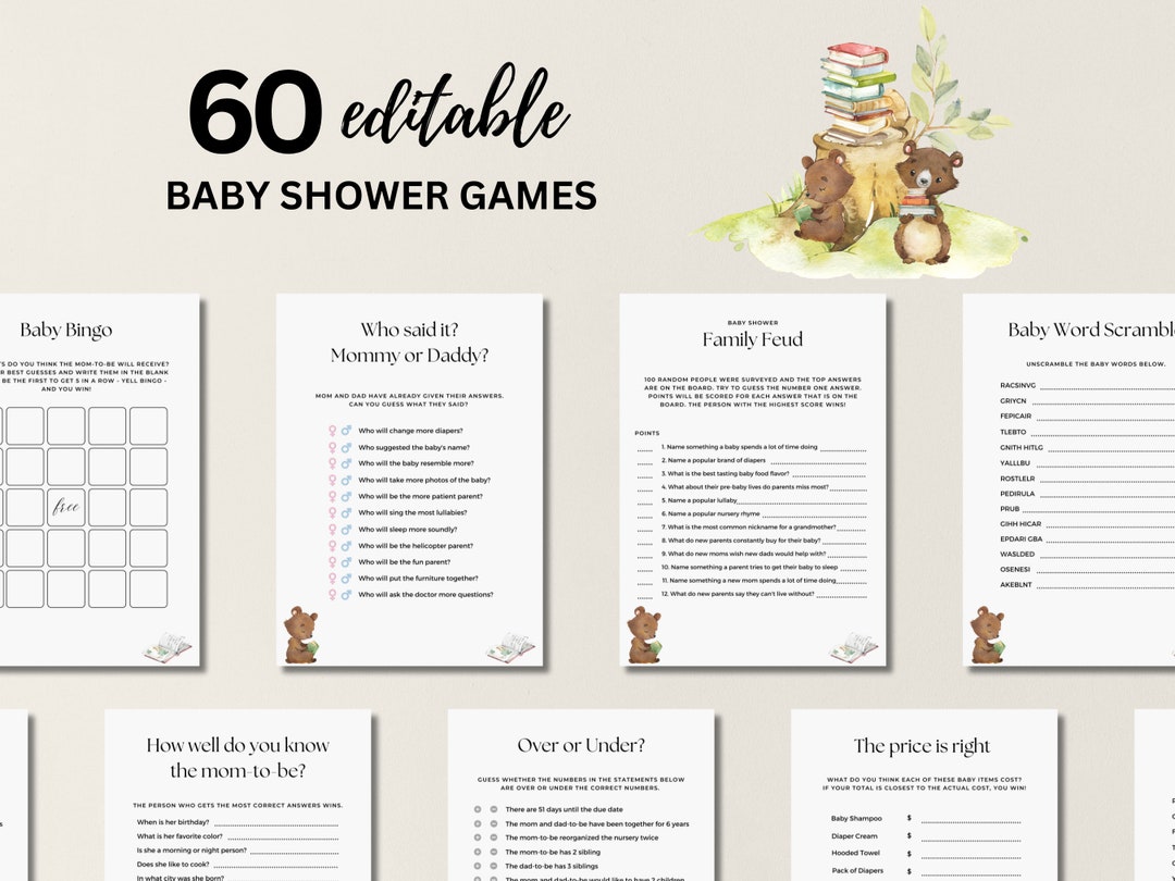 Editable Storybook Baby Shower Games Bundle Book Baby Shower