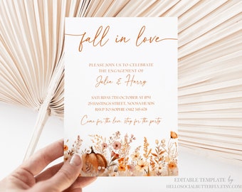 Fall In Love Engagement Party Invitation Fall Engagement Party Invite Autumn Engagement Party Invitation Pumpkin Couples Shower Canva, 060