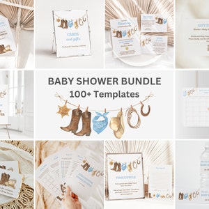 EDITABLE Little Cowboy Baby Shower Invitation Bundle Country Western Wild West Baby Shower Invite Bundle Rodeo Merci Carte Canva, 035