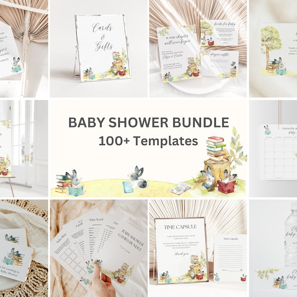 EDITABLE Storybook Baby Shower Bundle A New Chapter Will Soon Begin Baby Shower Bundle Book Themed Baby Shower Invitation Set Canva, 034