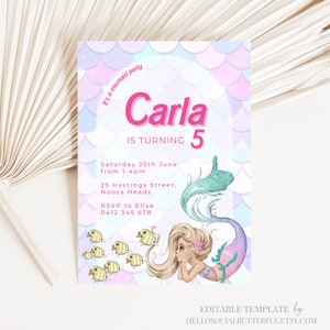 EDITABLE Mermaid Birthday Invitation, Little Mermaid Invitation, Mermaid Invite, Mermaid Invitation, Mermaid Party Canva, 019