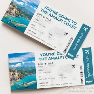 Cartão de embarque para a Costa Amalfitana Bilhete para viagem à Costa Amalfitana Bilhete-presente para viagem surpresa à Costa Amalfitana Viagem à Costa Amalfitana Férias na Costa Amalfitana, 078