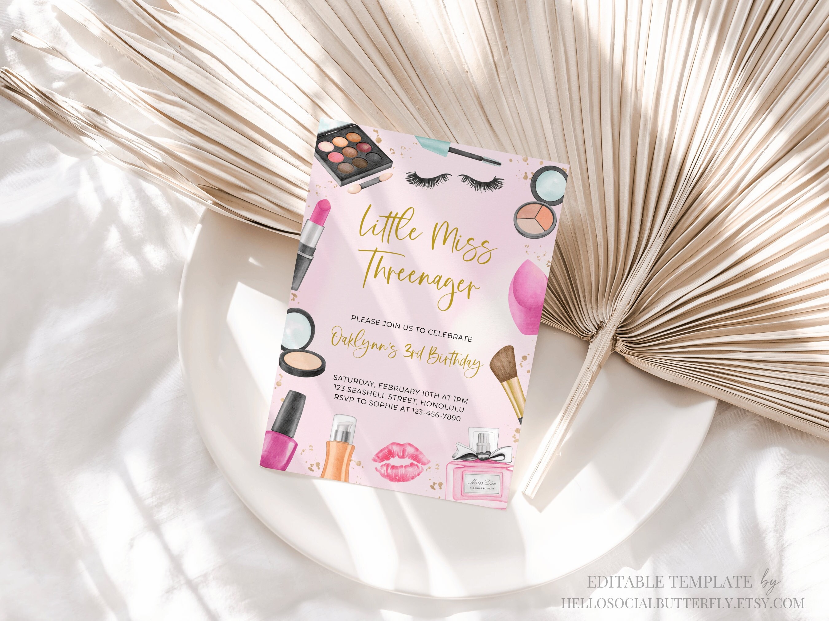 Little Miss Threenager Invitation 3rd Birthday Invitation Girl 3rd Birthday Invite Threenager Dream Party Makeup Spa Birthday Canva, 094