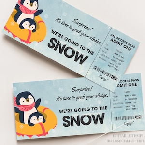 Billete de viaje de nieve Viaje de esquí Boleto de regalo sorpresa Certificado de regalo de viaje de esquí Cupón de regalo de vacaciones de esquí Vale de esquí Viaje de nieve Canva, 077