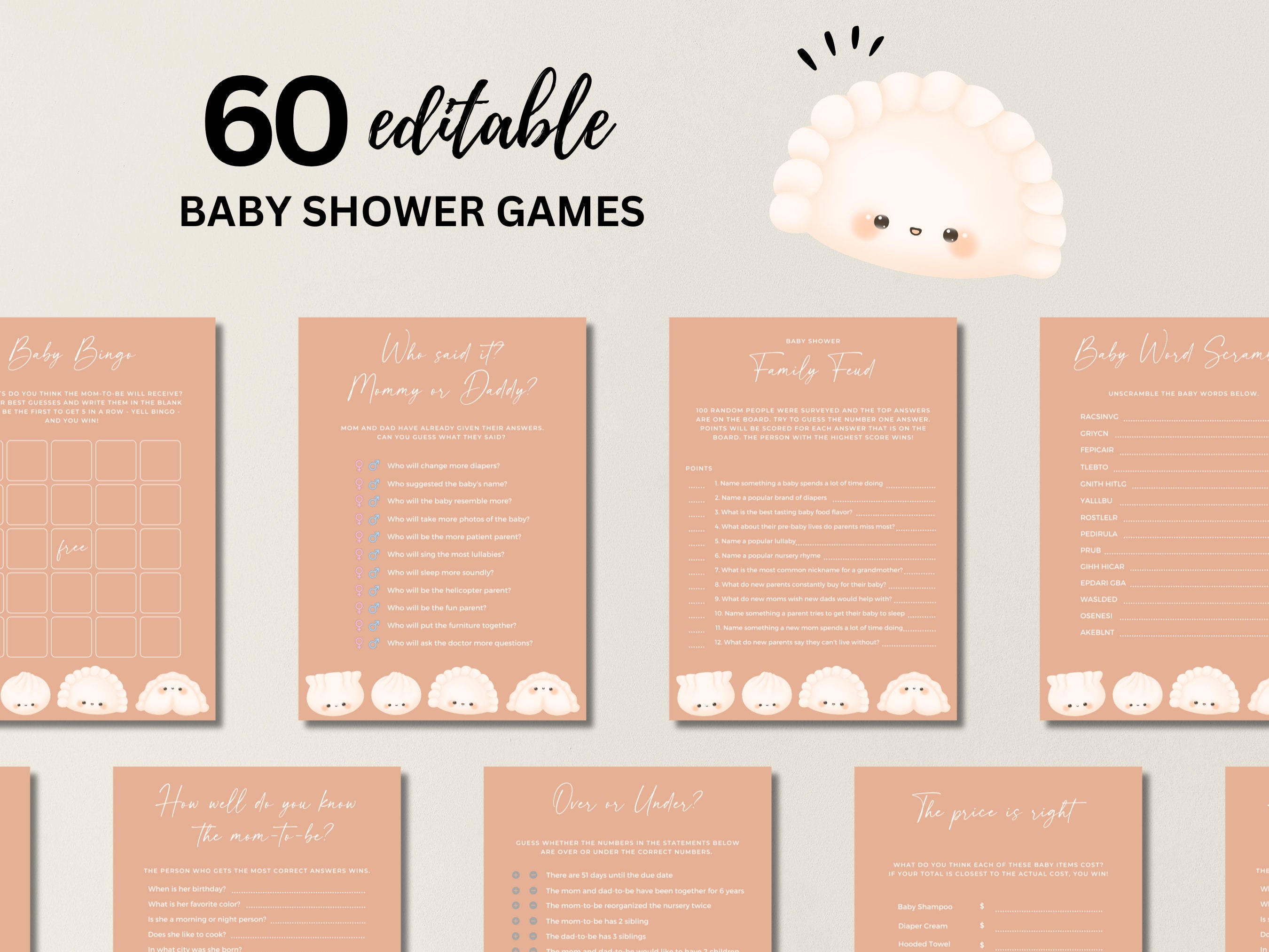 Little Dumpling Baby Shower Games Bundle Dim Sum Baby Shower Games