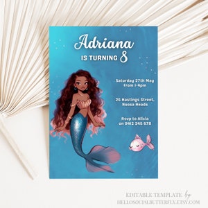 EDITABLE Mermaid Birthday Invitation, Little Mermaid Invitation, Mermaid Invite, Mermaid Invitation, Mermaid Party Canva, 019