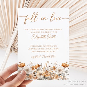 Fall In Love Bridal Shower Invitation Fall Bridal Shower Invite Autumn Bridal Shower Invitation Pumpkin Bridal Shower Invite Canva, 058