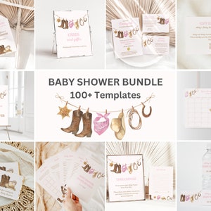 EDITIERBARE Little Cowgirl Baby Shower Einladung Bundle Country Western Wild West Baby Shower Invite Bundle Rodeo Dankeschön Karte Canva, 036