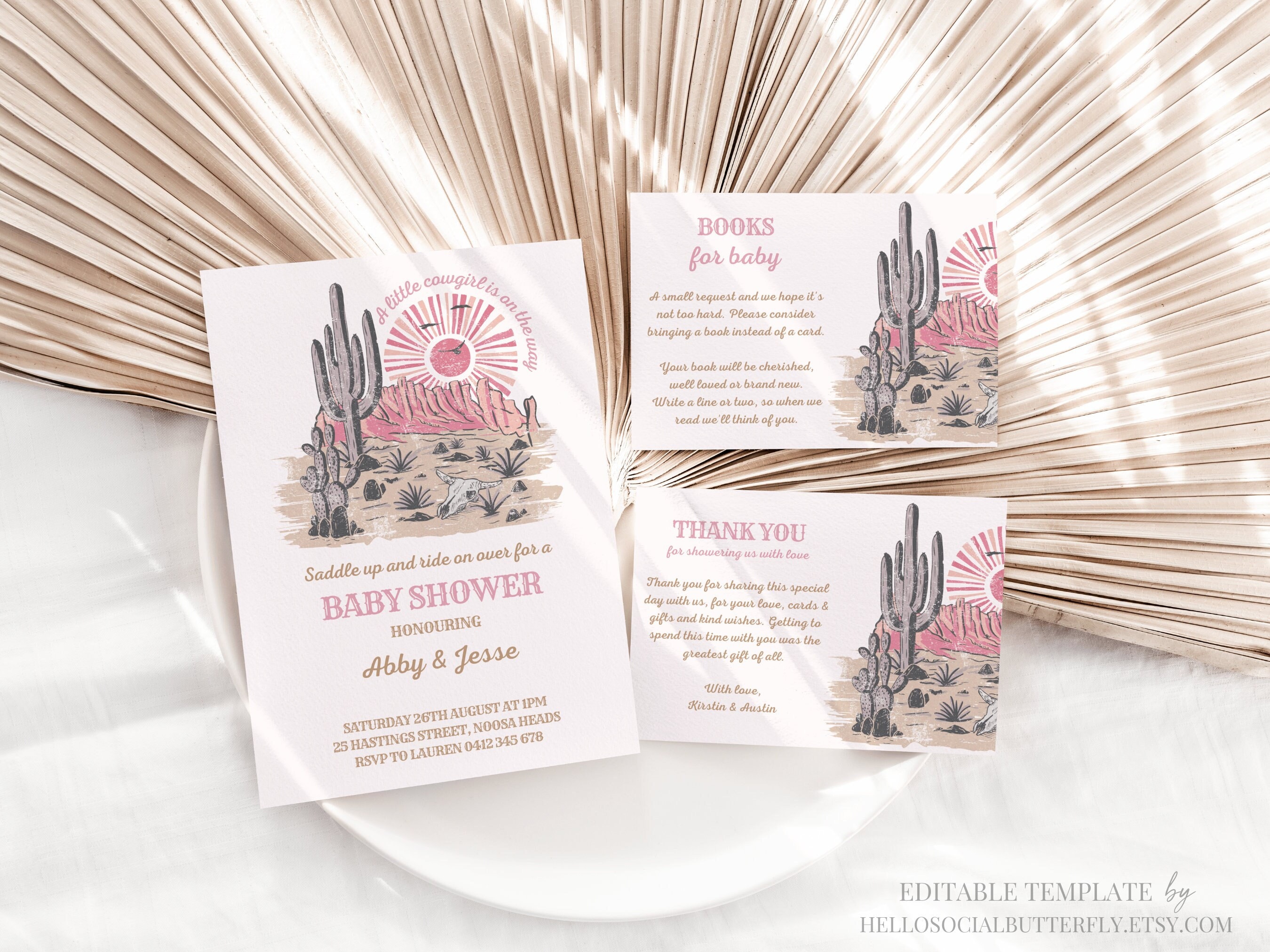 Little Cowgirl Baby Shower Invitation Suite Country Western Wild West Baby Shower Invite Bundle Rodeo Thank You Card Editable Canva, 036