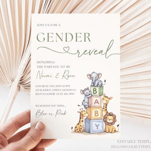 Faire-part avec blocs de sexe révélateur de sexe bébé Blocs de sexe de bébé, carte d'invitation, toile, garçon ou fille, il ou elle Animaux de safari Animaux de la jungle, toile 122