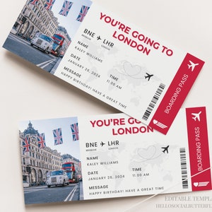 Carte d'embarquement pour Londres Billet Londres voyage Billet cadeau Londres voyage surprise Billet Londres Vacances à Londres Billet vacances Londres Canva, 078