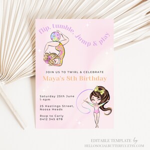 EDITABLE Gymnastics Birthday Invitation, Gymnastics Invite, Jump Tumble And Play Birthday, Gymnastics Invitation Canva Instant Download, 018