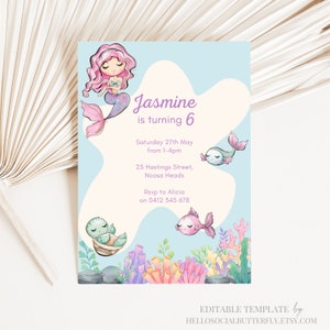 EDITABLE Mermaid Birthday Invitation, Little Mermaid Invitation, Mermaid Invite, Mermaid Invitation, Mermaid Party Canva, 019