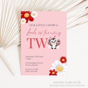 EDITABLE Ladybug Birthday Invitation, Cute Ladybug Invitation, Ladybug Invite, Ladybug Evite, Ladybug Canva, Ladybug Instant Download, 013