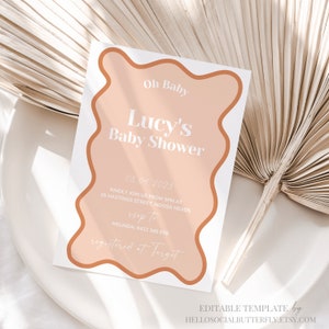 EDITABLE Wavy Baby Shower Invitation Curve Baby Shower Invite Baby Wavy Invitation Baby Shower Wave Invitation Wavy Invitation Canva, 002