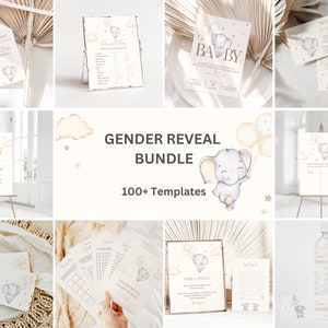 Elephant Gender Reveal Invitation Bundle Baby Elephant Gender Reveal Invite Bundle Blue or Pink Boy or Girl He or She Little Peanut, 025