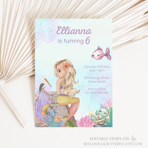 EDITABLE Mermaid Birthday Invitation, Little Mermaid Invitation, Mermaid Invite, Mermaid Invitation, Mermaid Party Canva, 019