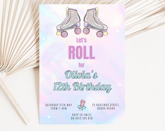 EDITABLE Roller Skating Invitation, Roller Skate Birthday Invite, Let's Roll Roller Skating Birthday Invitation, Roller Skate Canva, 017