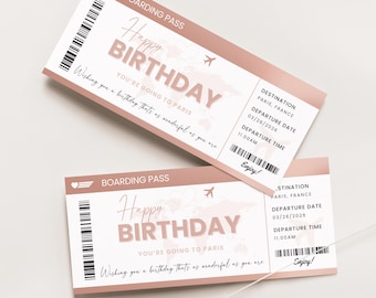 Modello di biglietto per viaggio di compleanno a sorpresa, carta d'imbarco di compleanno modificabile, biglietto aereo di compleanno, biglietto aereo personalizzato Canva, 002