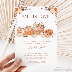 Fall In Love Bridal Shower Invitation Fall Bridal Shower Invite Autumn Bridal Shower Invitation Pumpkin Bridal Shower Invite Canva, 058