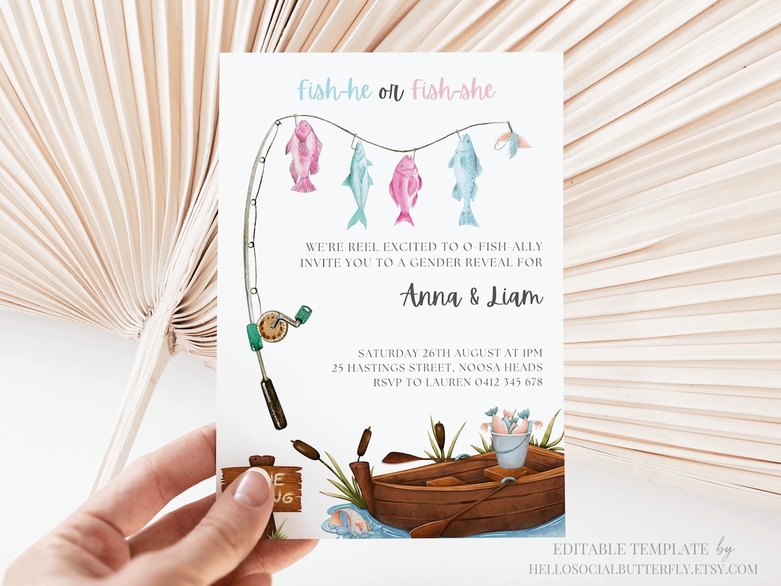 Fishing Gender Reveal Invitation Fishing Gender Reveal Invite Etsy