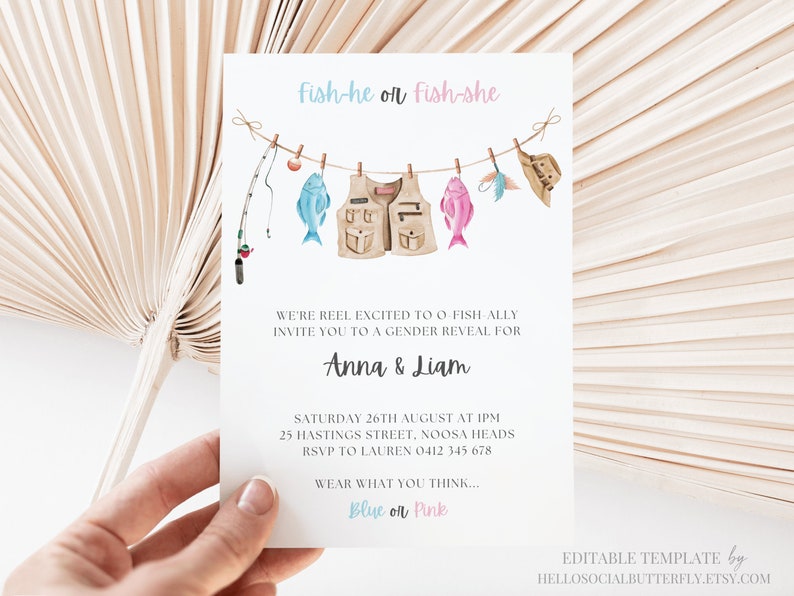 Fishing Gender Reveal Invitation Fishing Gender Reveal Invite Reel