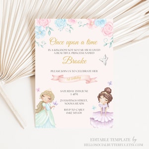 EDITABLE Princess First Birthday Invitation Princess Birthday Invite Princess Birthday Party Invitation Royal Princess Canva Template, 026