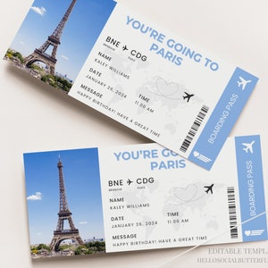 Paris Boarding Pass Paris Surprise Trip Paris Gift Ticket Bilhete personalizado de Paris Bilhete de férias em Paris Bilhete de férias em Paris Canva, 078