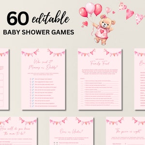 Little Sweetheart Giochi per Baby Shower Giochi per San Valentino per Baby Shower Cuori Giochi per Baby Shower Febbraio Baby Shower Girl Orsacchiotto Canva, 083