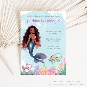 EDITABLE Mermaid Birthday Invitation, Little Mermaid Invitation, Mermaid Invite, Mermaid Invitation, Mermaid Party Canva, 019