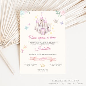 EDITABLE Princess First Birthday Invitation Princess Birthday Invite Princess Birthday Party Invitation Royal Princess Canva Template, 026
