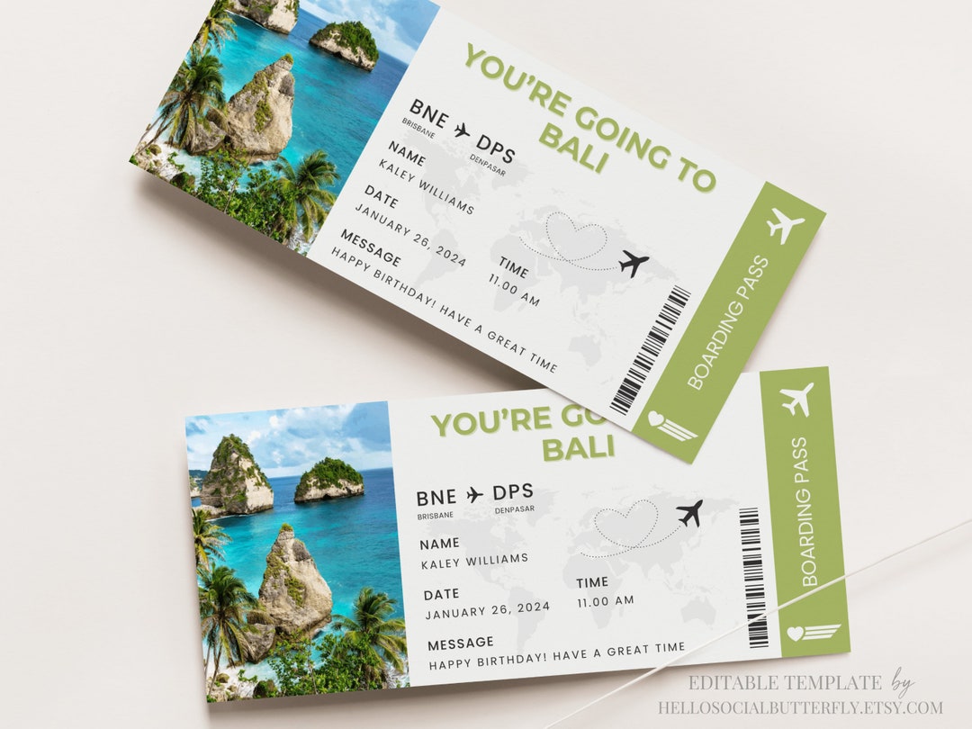 Bali Boarding Pass Bali Trip Ticket Bali Surprise Trip Gift Ticket Bali Trip Bali Vacation Bali