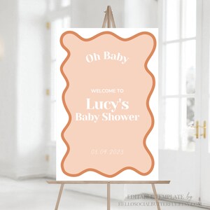 EDITABLE Wavy Baby Shower Welcome Sign Curve Baby Shower Signboard Scalloped Edge Baby Shower Welcome Sign Canva Template, 002