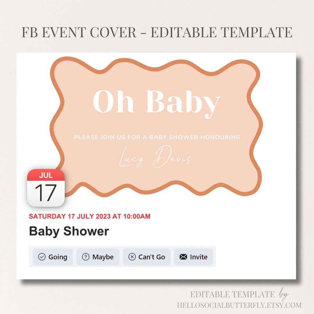 EDITABLE Wavy Baby Shower Facebook Event Cover Template Curve Baby