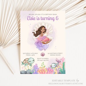 EDITABLE Mermaid Birthday Invitation, Little Mermaid Invitation, Mermaid Invite, Mermaid Invitation, Mermaid Party Canva, 019
