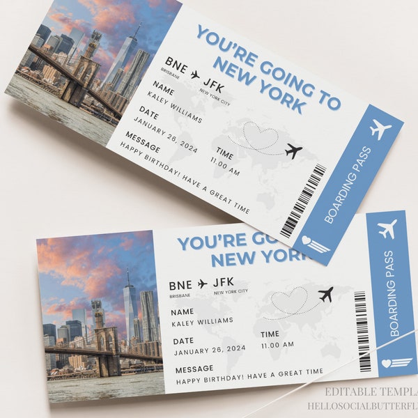 New York City Überraschung Geschenk Ticket New York Bordkarte NYC Überraschungsreise Personalisierte New York Ticket New York City Urlaub Canva, 078